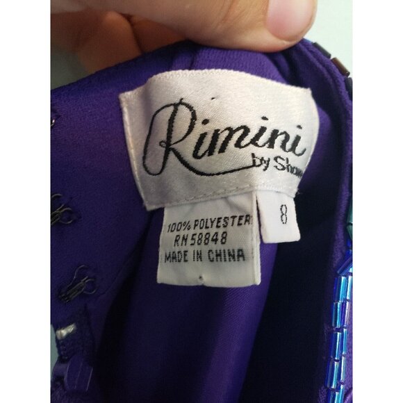 Rimini By Shaw Womens 8 Formal Dress Sleeveless Maxi Purple Sparkly Beaded - Picture 5 of 5
